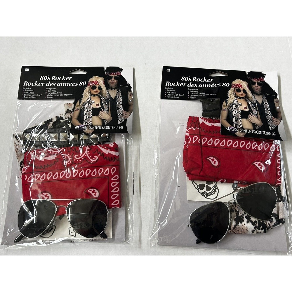 80's Rocker Unisex Halloween Costume Kit Accessories New Lot of 2 Party Kit 1980